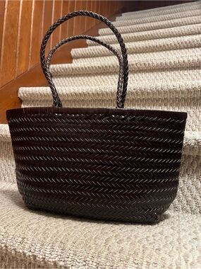 Woven Dark Brown Tote Bag - Classic Handwoven Women's Shoulder Bag